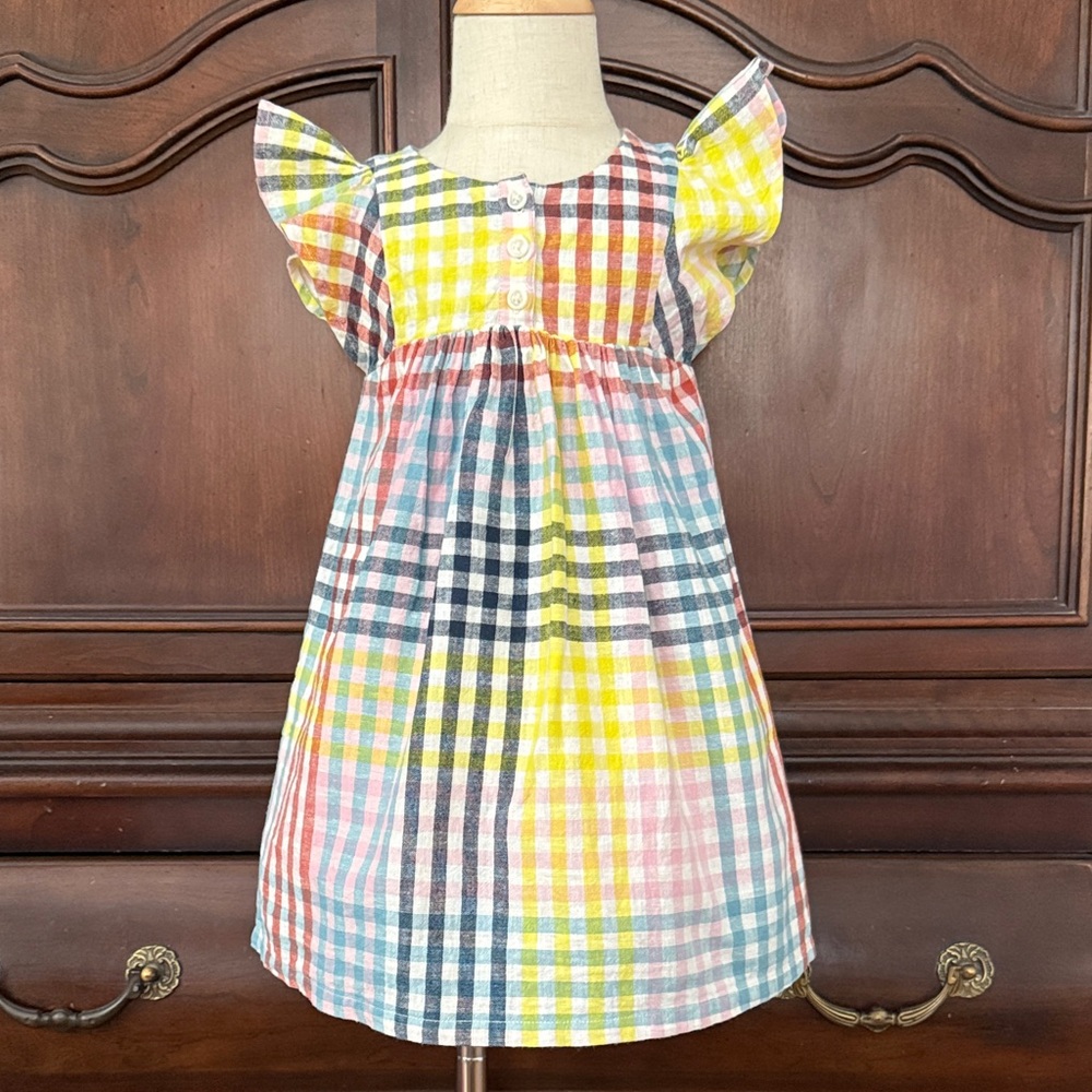 Tea Collection Plaid Dress Size 4 Multicolor Flutter Sleeve Back to School